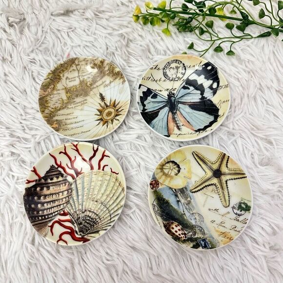 Pottery Barn Other - Pottery Barn Set of 4 Nut Candy Dish Sauce‎ Plate 3.5” Island Nautical Theme